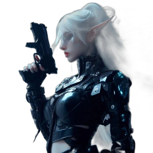 robot, weapon, staff, jacket, concept art, cyberpunk, fantasy art, 3d render transparent PNG cut-out