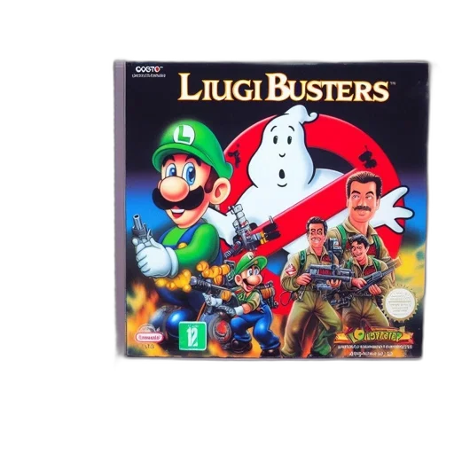 pixel art, concept art, nes, game, cartridge, titled, luigi, busters transparent PNG cut-out