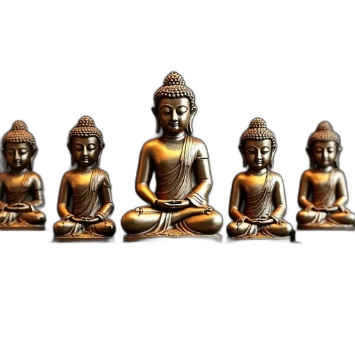 jewelry, 3d render, photorealistic, collection, five, bronze, buddha, statues transparent PNG cut-out
