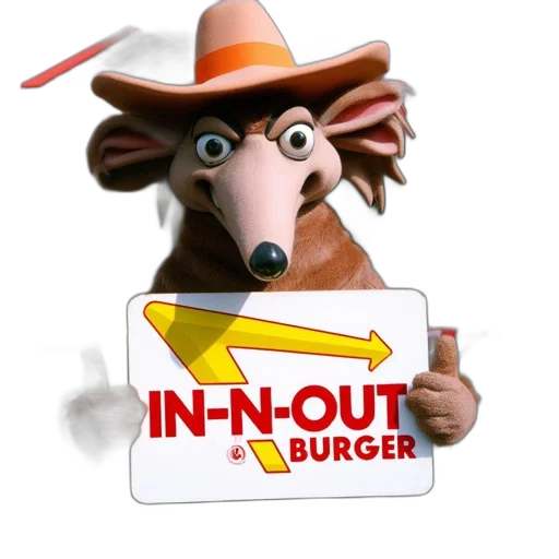 food, hat, 3d render, photorealistic, anthropomorphic, beaver-like, creature, holds transparent PNG cut-out