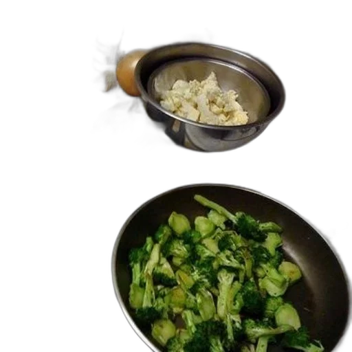 food, 3d render, photorealistic, stove, pan, broccoli, bowl, cauliflower transparent PNG cut-out