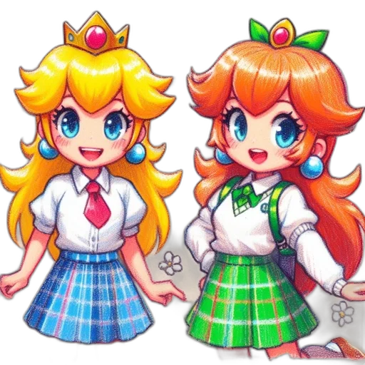 crown, pixel art, 3d render, anime, concept art, two, animated, females transparent PNG cut-out