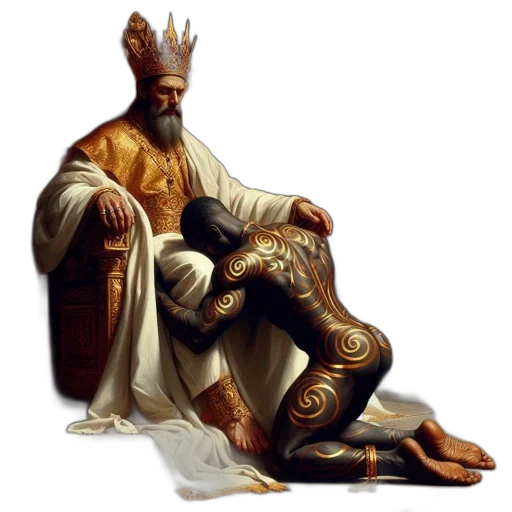 crown, fantasy art, concept art, photorealistic, pixel art, king, sits, throne transparent PNG cut-out