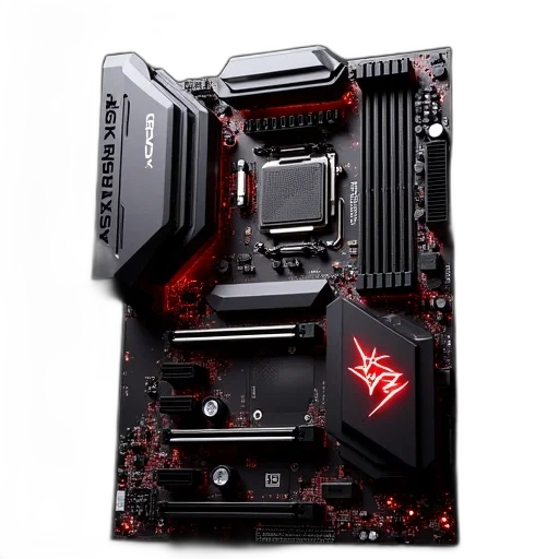 robot, cyberpunk, 3d render, red, asrock, b350, aorus, pro transparent PNG cut-out