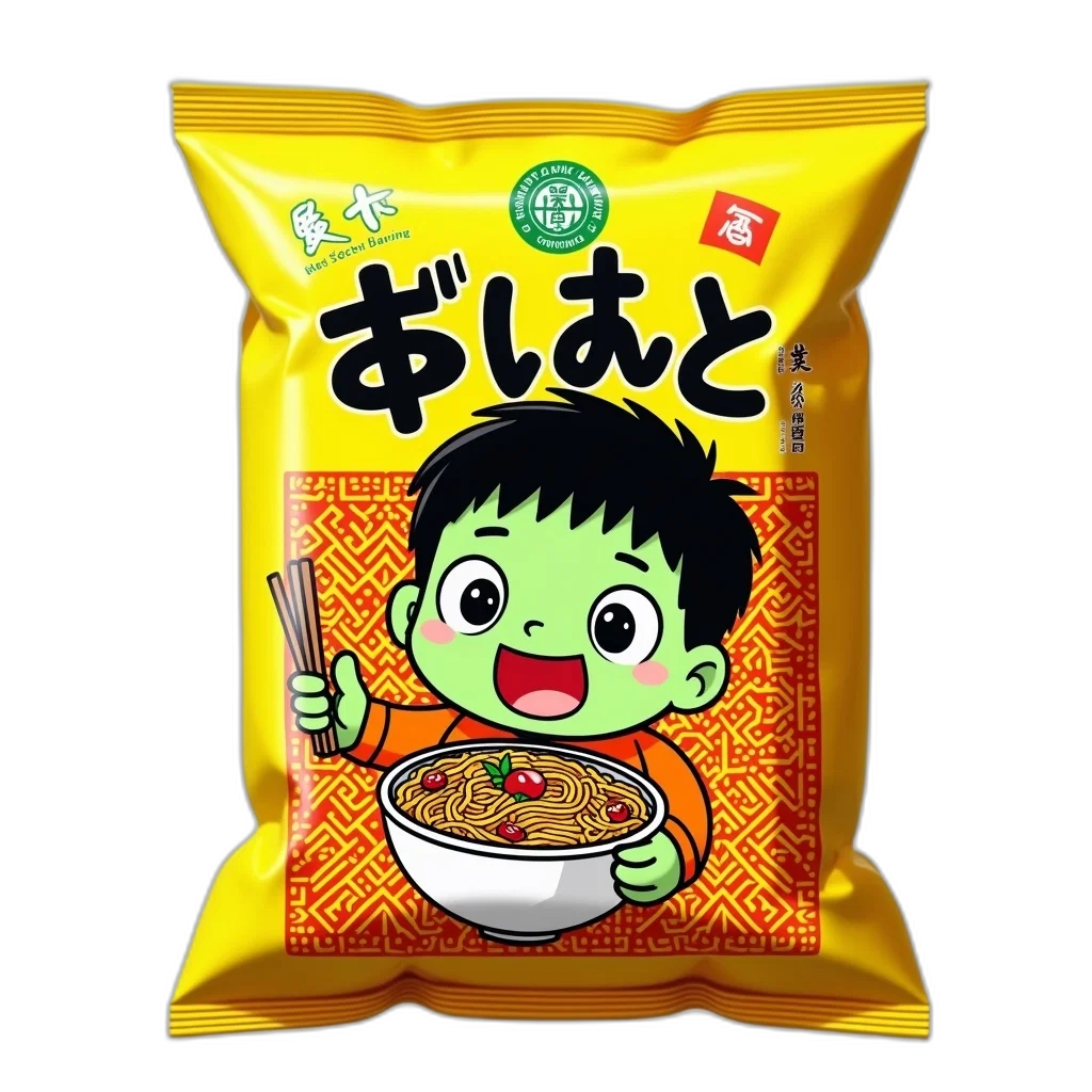 food, photorealistic, anime, bag, instant, noodles, cartoon, character transparent PNG cut-out