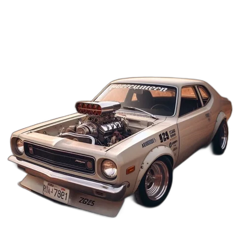 car, photorealistic, 3d render, vintage, speedhunter, decal, exposed, engine transparent PNG cut-out