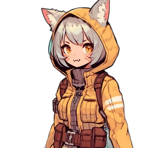 jacket, staff, animal, robot, pixel art, anime, concept art, cyberpunk transparent PNG cut-out