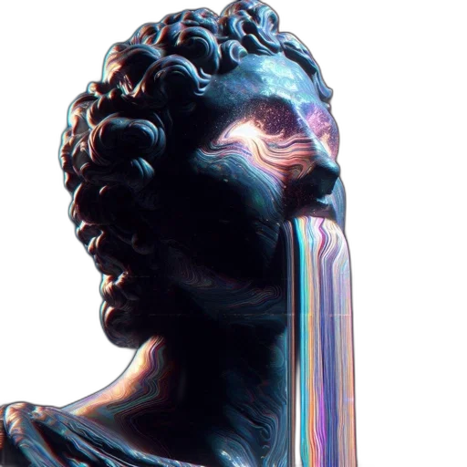 face, mask, hair, sword, vaporwave, cyberpunk, pixel art, 3d render transparent PNG cut-out