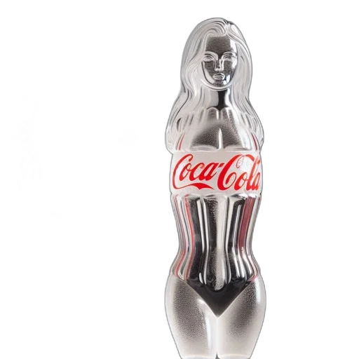 bottle, robot, 3d render, photorealistic, coca-cola, sculpture, female, form transparent PNG cut-out