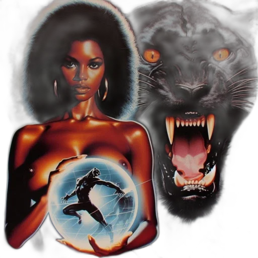 comic book art, concept art, fantasy art, photorealistic, fire, afro-haired, woman, holds transparent PNG cut-out