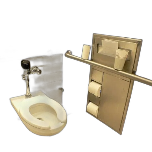 furniture, 3d render, golden, public, restroom, blue, walls, white transparent PNG cut-out
