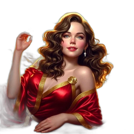 dress, jewelry, crown, fantasy art, concept art, photorealistic, oil painting, red transparent PNG cut-out