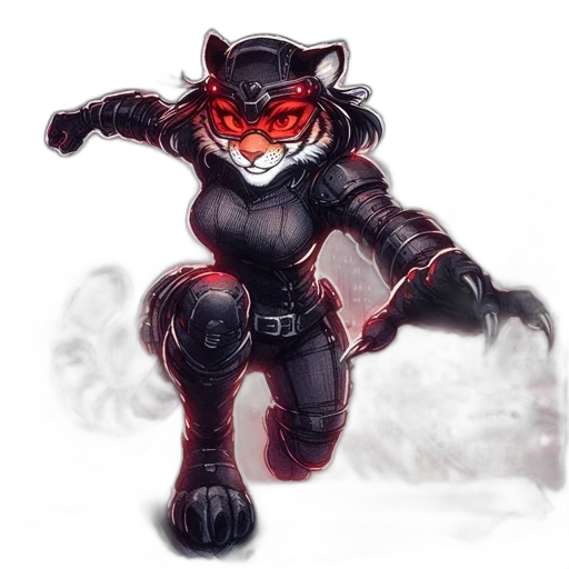 concept art, fantasy art, pixel art, cyberpunk, red, futuristic, feline, character transparent PNG cut-out