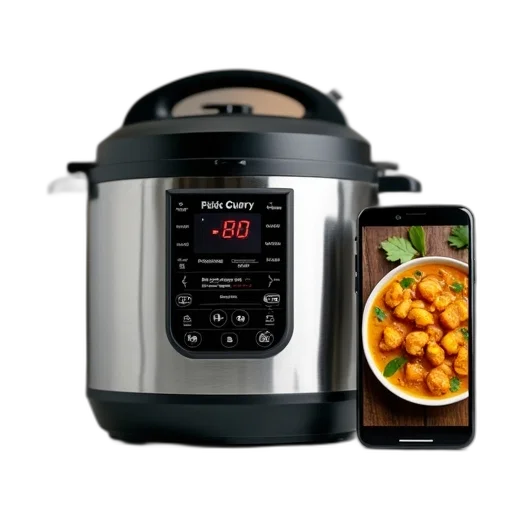 modern, stainless, steel, pressure, cooker, digital, display, smartphone transparent PNG cut-out