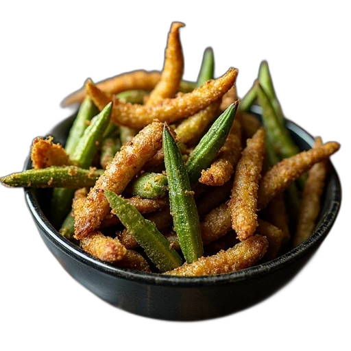 food, bowl, full, oven, fried, okra transparent PNG cut-out