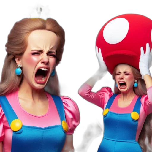 concept art, 3d render, woman, depicted, super, mario, character, two transparent PNG cut-out