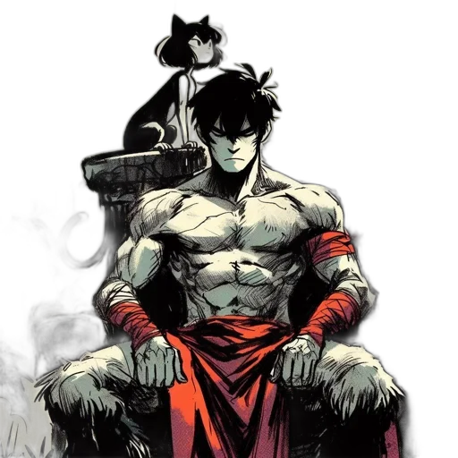comic book art, concept art, fantasy art, anime, red, muscular, man, determined transparent PNG cut-out