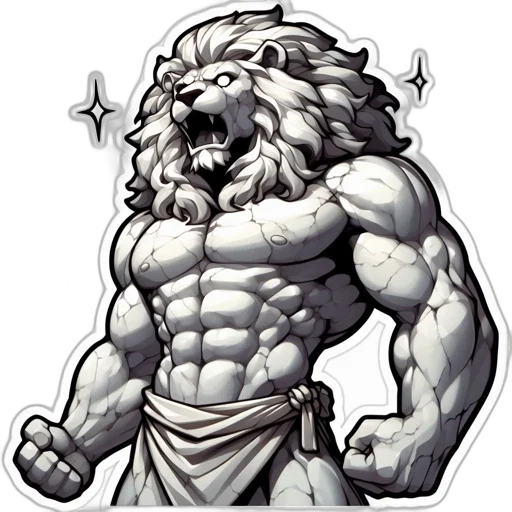 animal, comic book art, fantasy art, concept art, pixel art, stylized, muscular, lion transparent PNG cut-out