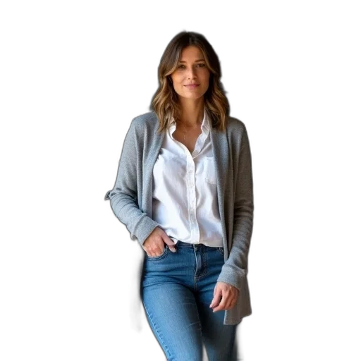 jacket, staff, jewelry, dress, photorealistic, earth tones, woman, standing transparent PNG cut-out