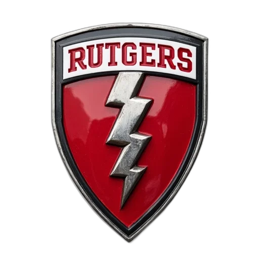 close-up, red, black, rutgers, logo, silver, bolt, center transparent PNG cut-out