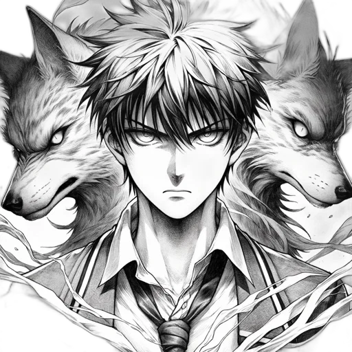 animal, mask, comic book art, anime, fantasy art, concept art, monochrome, black transparent PNG cut-out