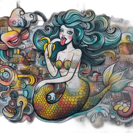fantasy art, concept art, cartoon, watercolor, underwater, vibrant, mural, stone transparent PNG cut-out