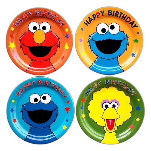 set, four, colorful, party, plates, featuring, sesame, street transparent PNG cut-out