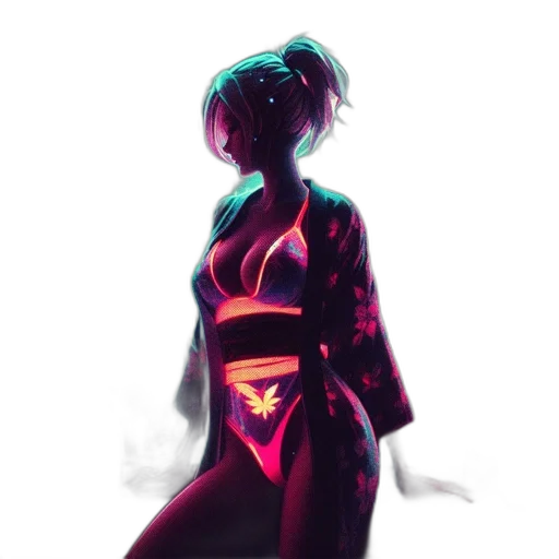 dress, jacket, robot, creature, cyberpunk, vaporwave, concept art, watercolor transparent PNG cut-out