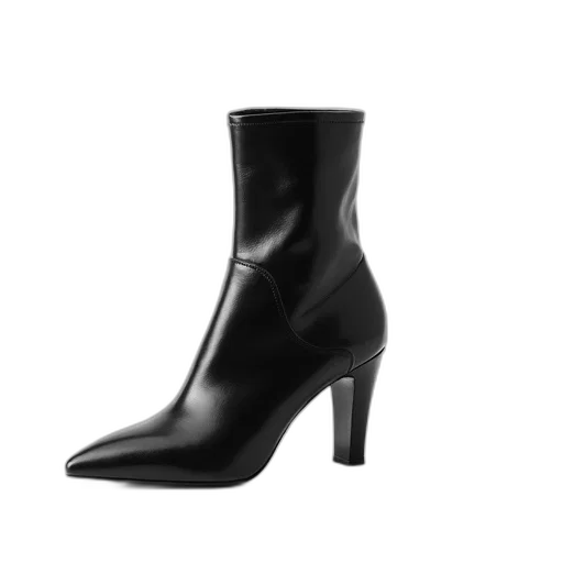 shoes, black, leather, high-heeled, ankle, boot, pointed, toe transparent PNG cut-out