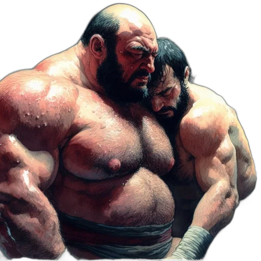 concept art, comic book art, photorealistic, fantasy art, two, muscular, men, tender transparent PNG cut-out