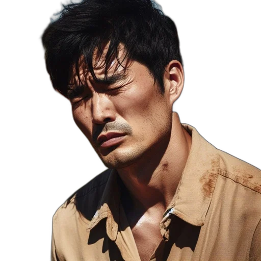 face, jacket, staff, photorealistic, oil painting, concept art, comic book art, earth tones transparent PNG cut-out