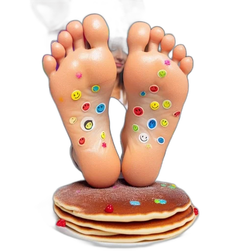 shoes, food, photorealistic, 3d render, person, feet, colorful, stickers transparent PNG cut-out