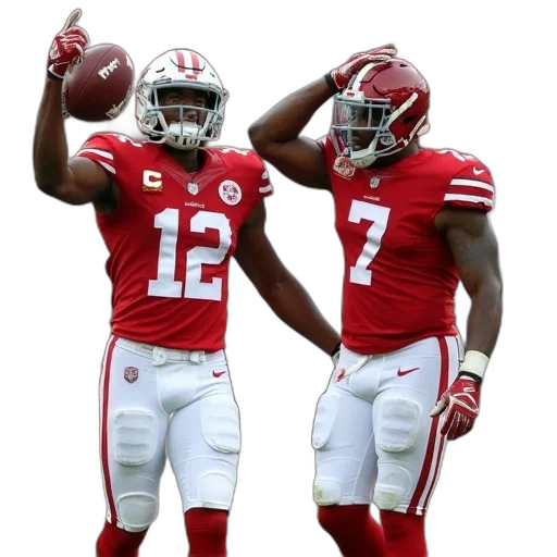 first, image, shows, two, football, players, celebrating, field transparent PNG cut-out