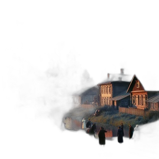 building, concept art, 3d render, fantasy art, pixel art, fog, snow, city street transparent PNG cut-out