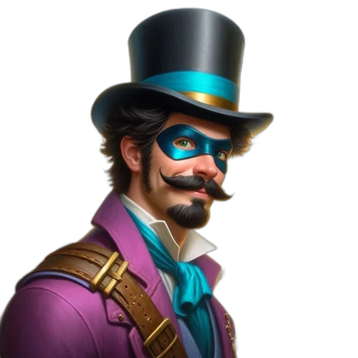 hat, face, mask, staff, concept art, 3d render, fantasy art, photorealistic transparent PNG cut-out
