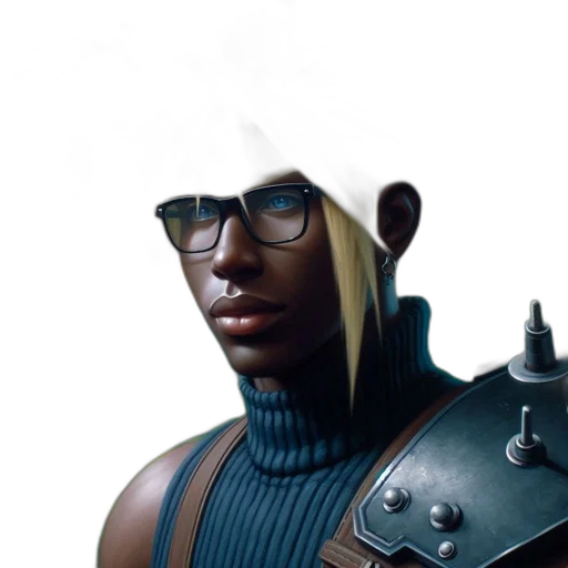 staff, face, mask, hat, concept art, fantasy art, cyberpunk, photorealistic transparent PNG cut-out
