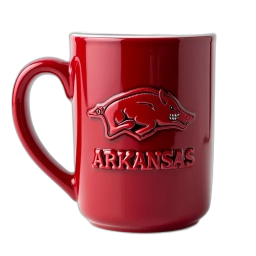 red, ceramic, mug, glossy, finish, raised, embossed, logo transparent PNG cut-out