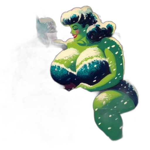 creature, concept art, fantasy art, comic book art, watercolor, snow, outer space, green transparent PNG cut-out