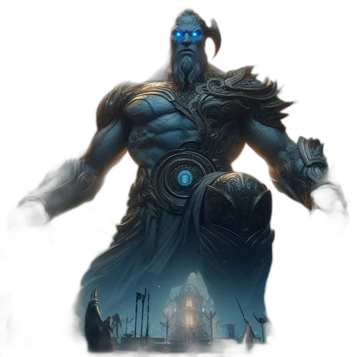 creature, staff, robot, concept art, fantasy art, comic book art, 3d render, blue transparent PNG cut-out