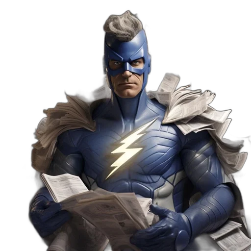comic book art, concept art, fantasy art, 3d render, superhero, blue, suit, lightning transparent PNG cut-out