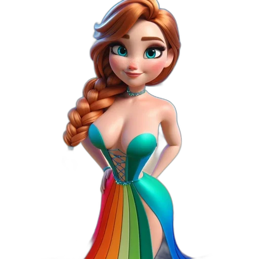 dress, crown, jewelry, cartoon, 3d render, concept art, fantasy art, female transparent PNG cut-out