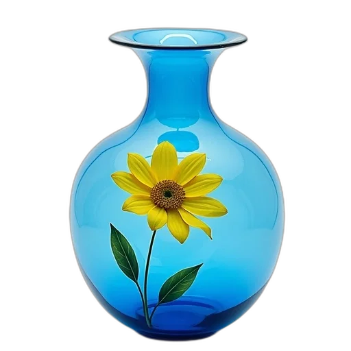 bottle, flower, photorealistic, 3d render, oil painting, blue, glass, vase transparent PNG cut-out