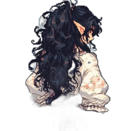 hair, dress, face, staff, watercolor, pixel art, concept art, fantasy art transparent PNG cut-out