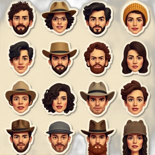 hat, face, concept art, pixel art, cartoon, comic book art, collection, vintage-style transparent PNG cut-out