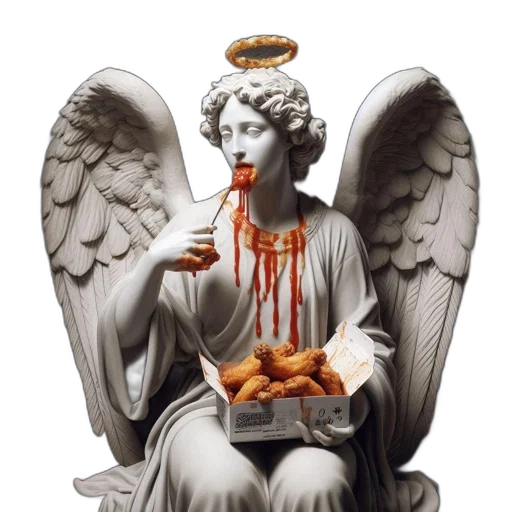 food, photorealistic, concept art, pixel art, angelic, figure, wings, halo transparent PNG cut-out