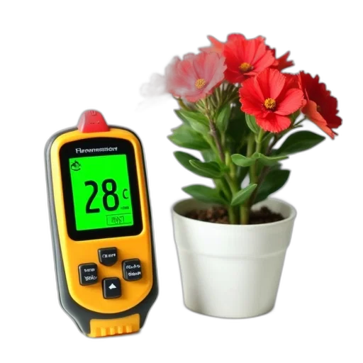 digital, thermometer, green, display, showing, xc2, xb0c, placed transparent PNG cut-out