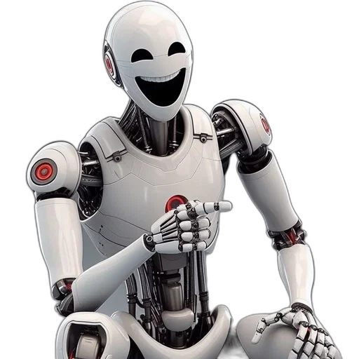 robot, 3d render, concept art, cyberpunk, white, red, humanoid, laughs transparent PNG cut-out