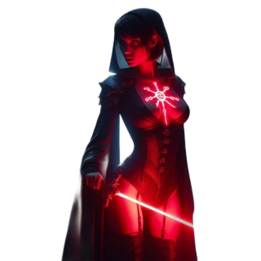 staff, dress, sword, concept art, comic book art, fantasy art, cyberpunk, neon lights transparent PNG cut-out