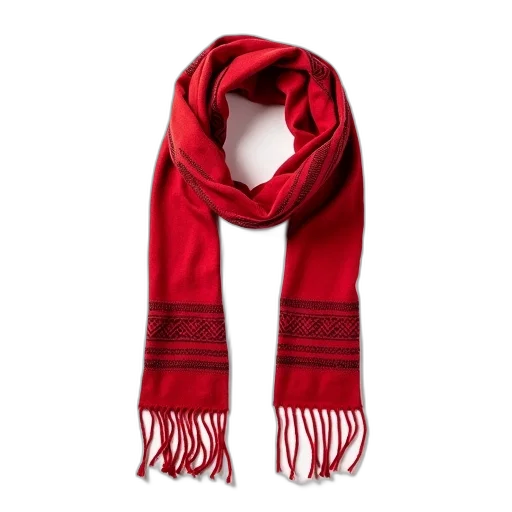 red, scarf, geometric, pattern, tassels, displayed, against, white transparent PNG cut-out