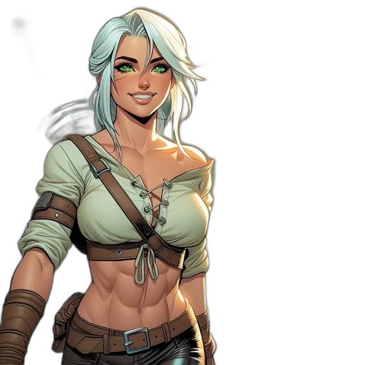 fantasy art, concept art, comic book art, pixel art, green, earth tones, archer, woman transparent PNG cut-out